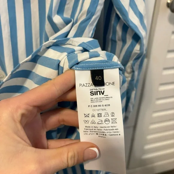 Piazza Sempione Blue & White Mens Stripe Button Down - Picture 3 of 6